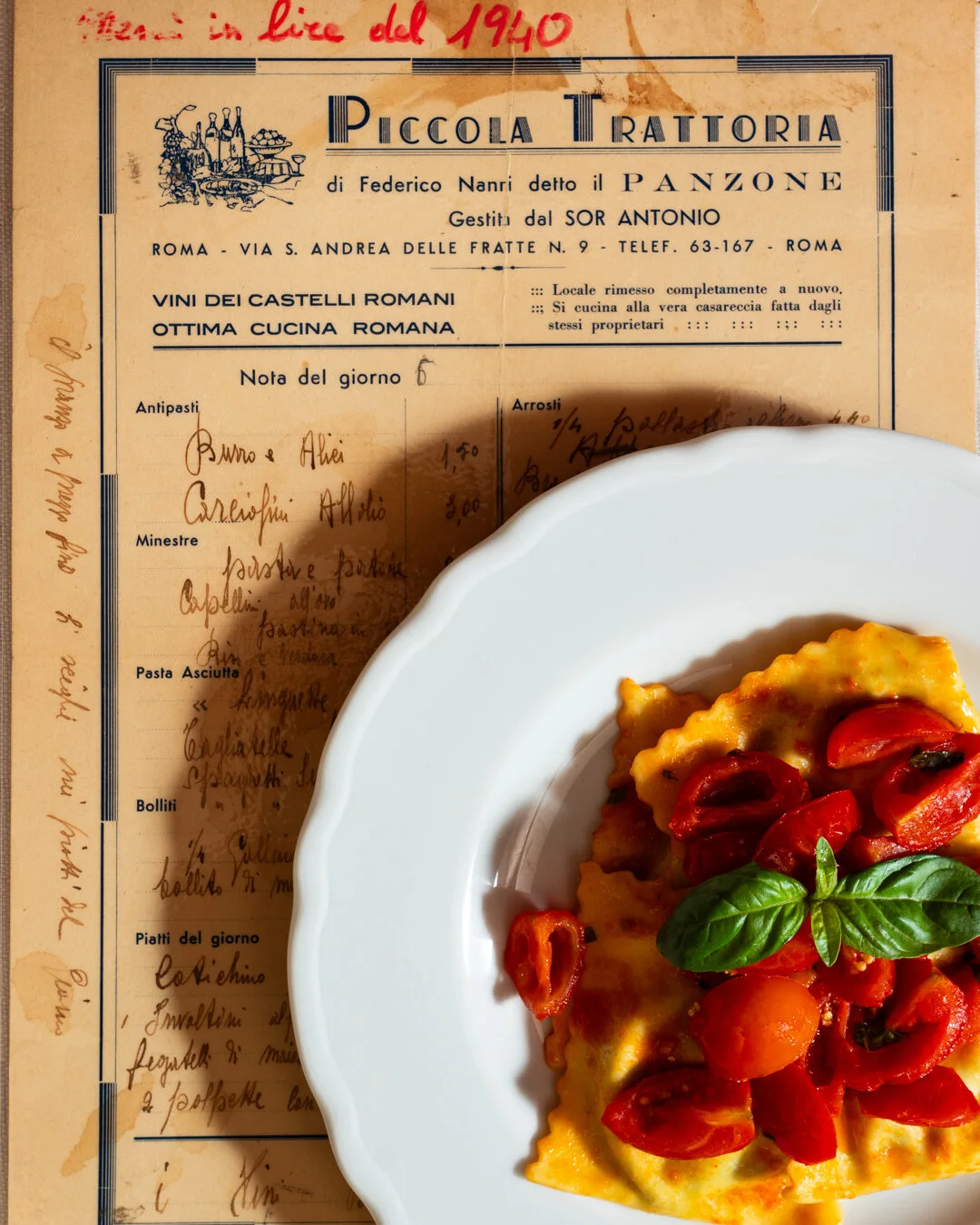 Piatto del Ristorante Sant'Andrea su un menù storico del 1940